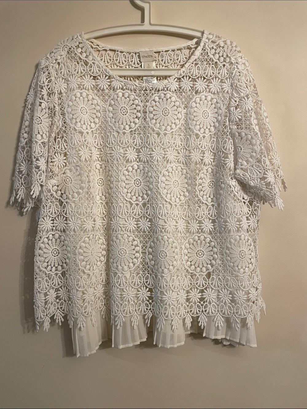 Chico's White Crochet Lace Short Sleeve Blouse